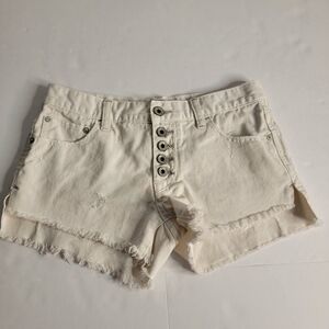 Free People Sz 24 Exposed Button Fly Cut-off Denim Shorts Ivory